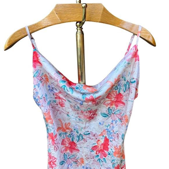 Paper Heart Pink Satin Slip Dress with Spaghetti Straps with Front Slit - Picture 3 of 9